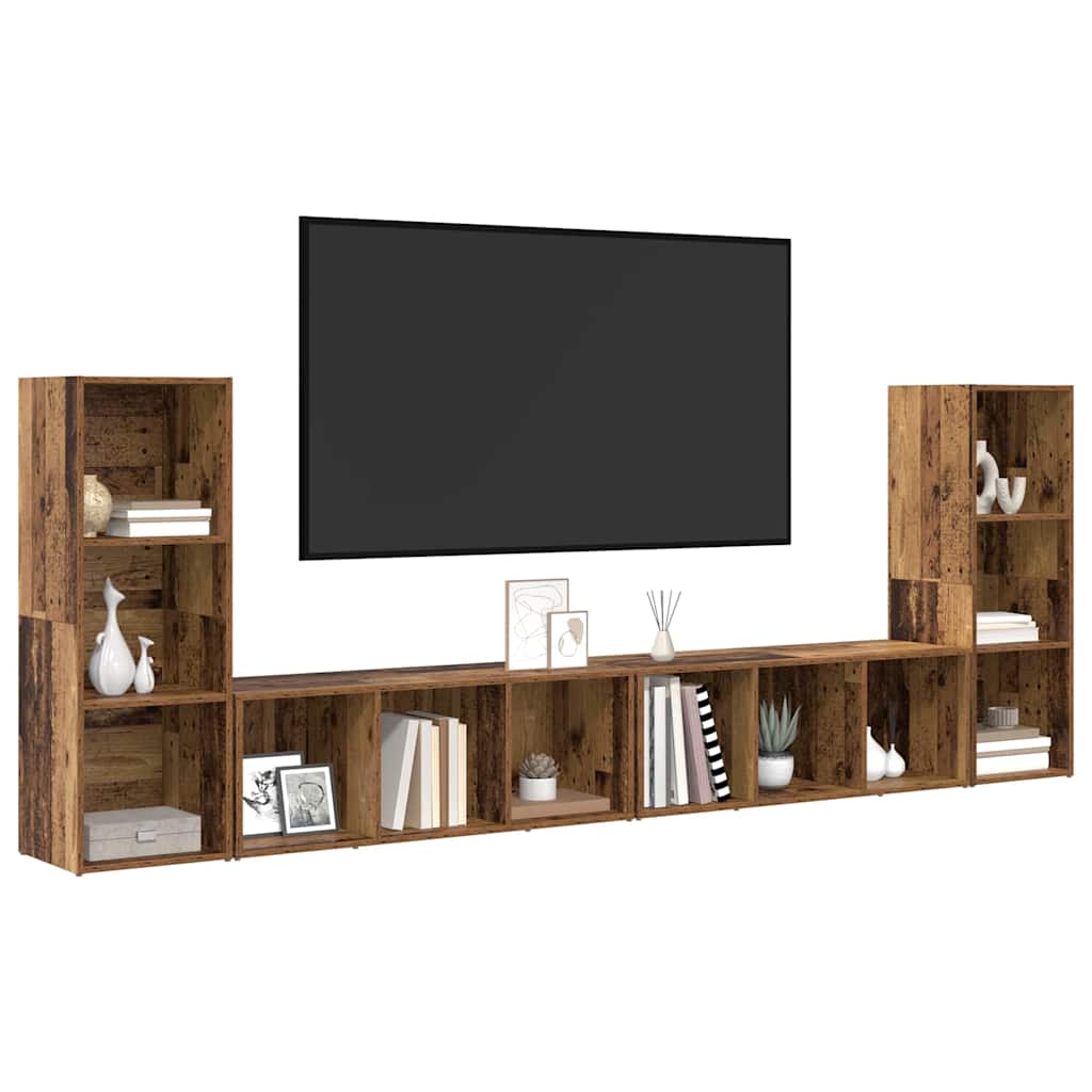 TV Cabinet Set Wall-mounted 4 pcs Old Wood 37 x 35 x 107.5 cm