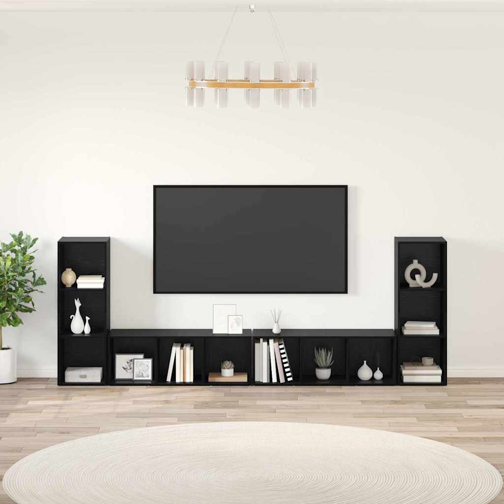 TV Cabinet Set Wall-mounted 4 pcs Black Oak 37 x 35 x 107.5 cm