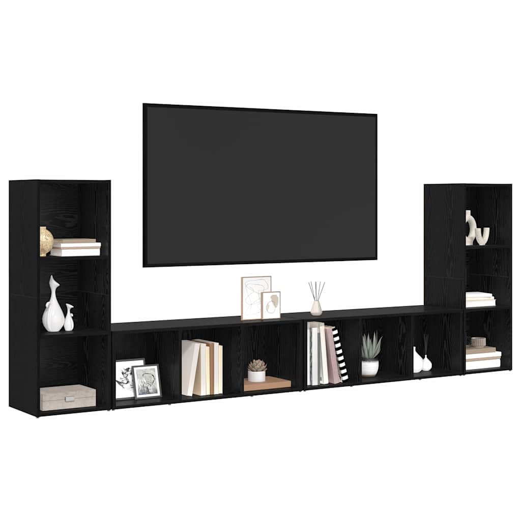 TV Cabinet Set Wall-mounted 4 pcs Black Oak 37 x 35 x 107.5 cm