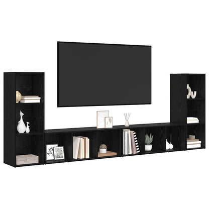 TV Cabinet Set Wall-mounted 4 pcs Black Oak 37 x 35 x 107.5 cm