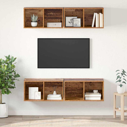 TV Cabinet Set 4 pcs Old Wood 37 x 37 x 72 cm Engineered Wood