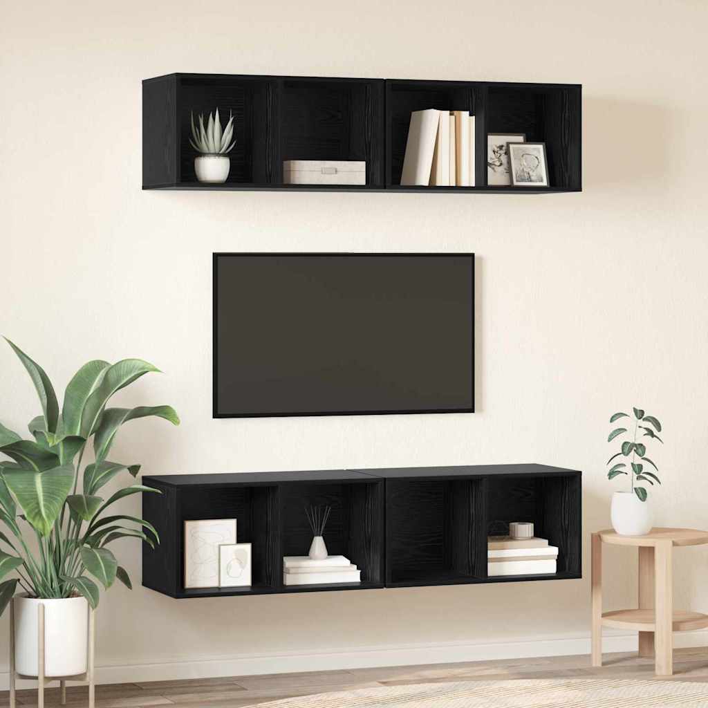 TV Cabinet Set 4 pcs Black Oak 37 x 37 x 72 cm Engineered Wood