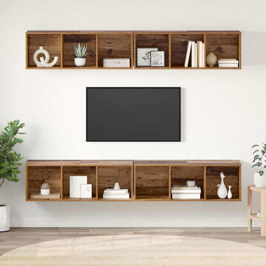 TV Cabinet Set Wall-mounted 4 pcs Old Wood 37 x 37 x 107.5 cm