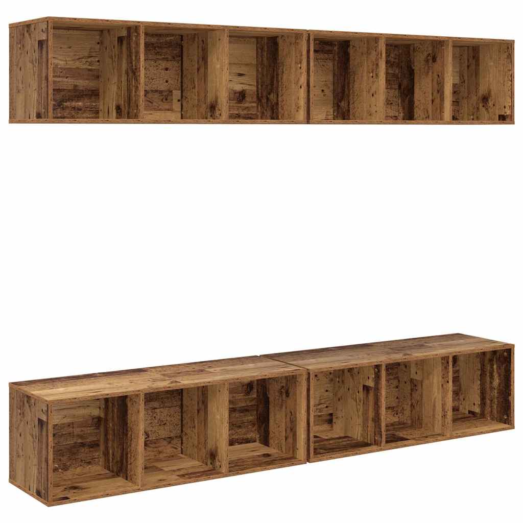 TV Cabinet Set Wall-mounted 4 pcs Old Wood 37 x 37 x 107.5 cm