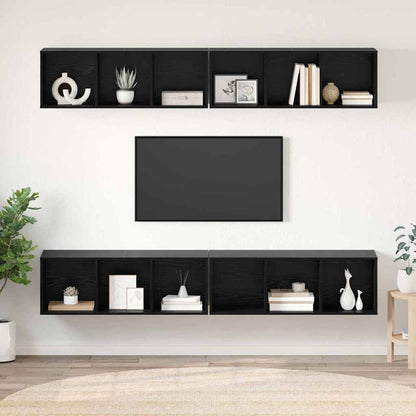 TV Cabinet Set Wall-mounted 4 pcs Black Oak 37 x 37 x 107.5 cm