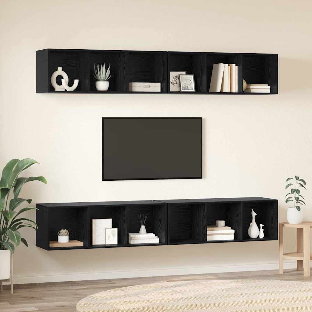 TV Cabinet Set Wall-mounted 4 pcs Black Oak 37 x 37 x 107.5 cm