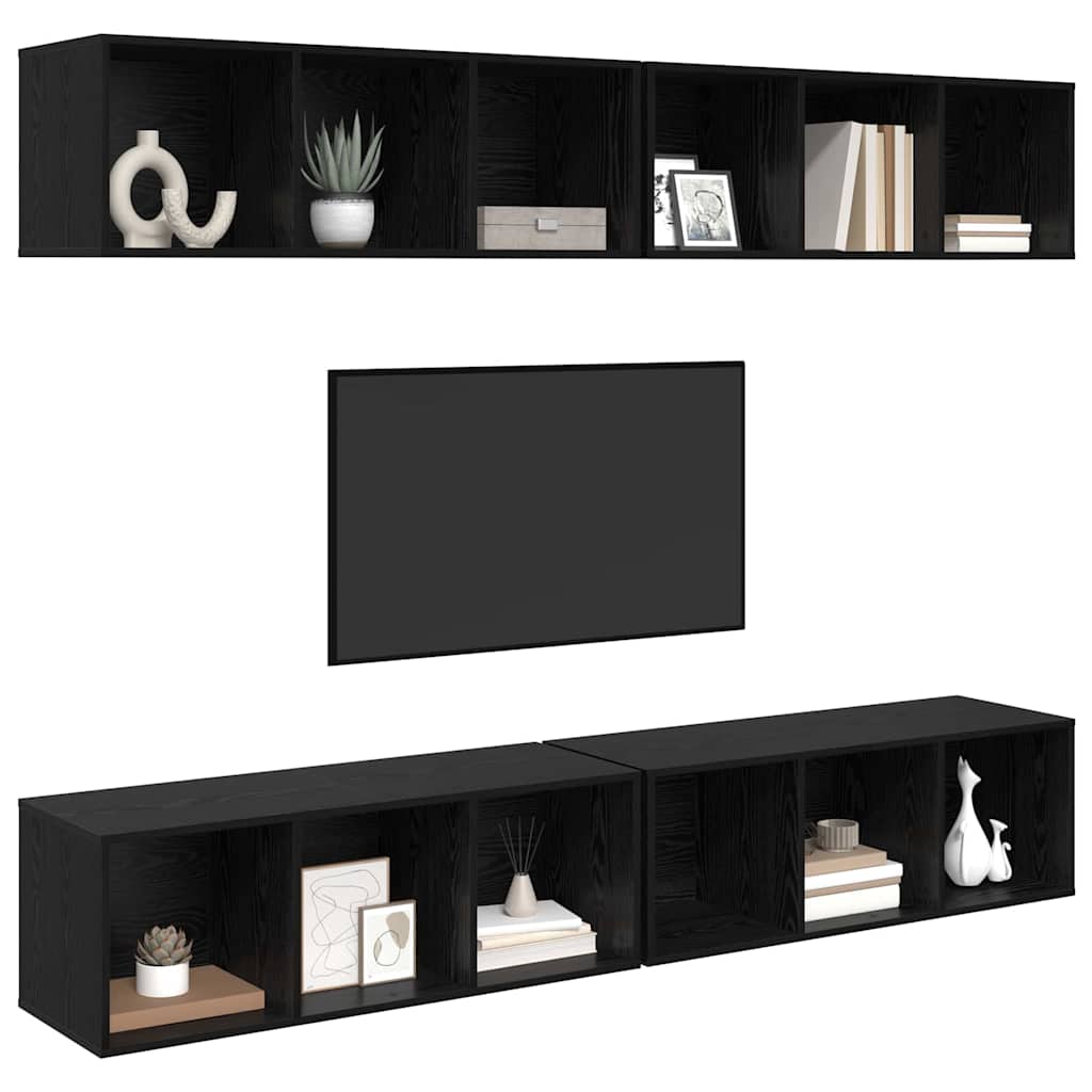 TV Cabinet Set Wall-mounted 4 pcs Black Oak 37 x 37 x 107.5 cm
