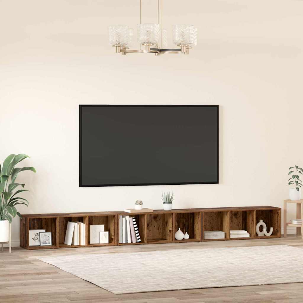TV Cabinet 3 pcs Old wood 37 x 35 x 107.5 cm Engineered wood