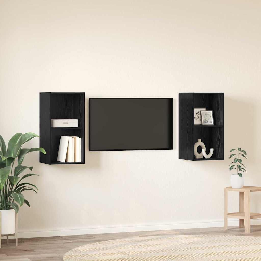 TV Cabinet Set 2 pcs Black Oak 37 x 37 x 72 cm Engineered Wood