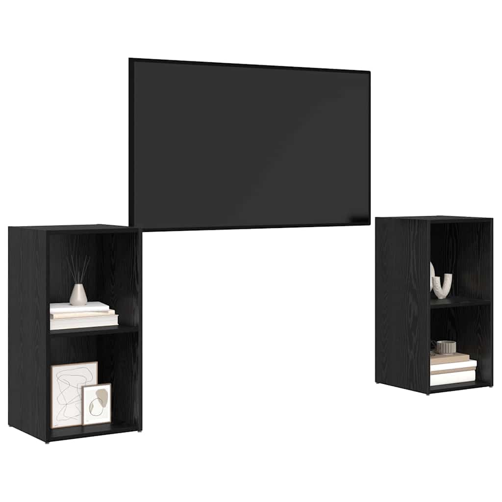 TV Cabinet Set Wall-mounted 2 pcs Black Oak 72 x 35 x 36.5 cm