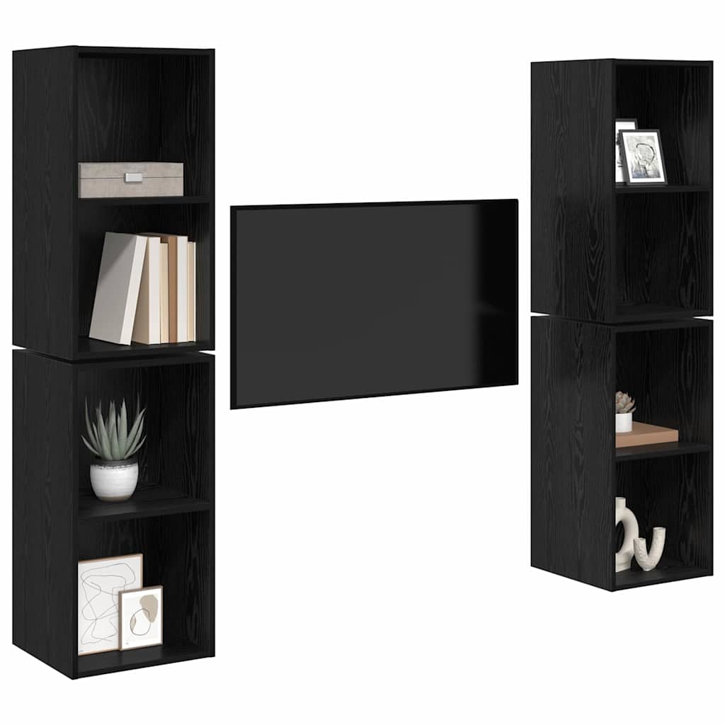 TV Cabinet Set 4 pcs Black Oak 37 x 37 x 72 cm Engineered Wood