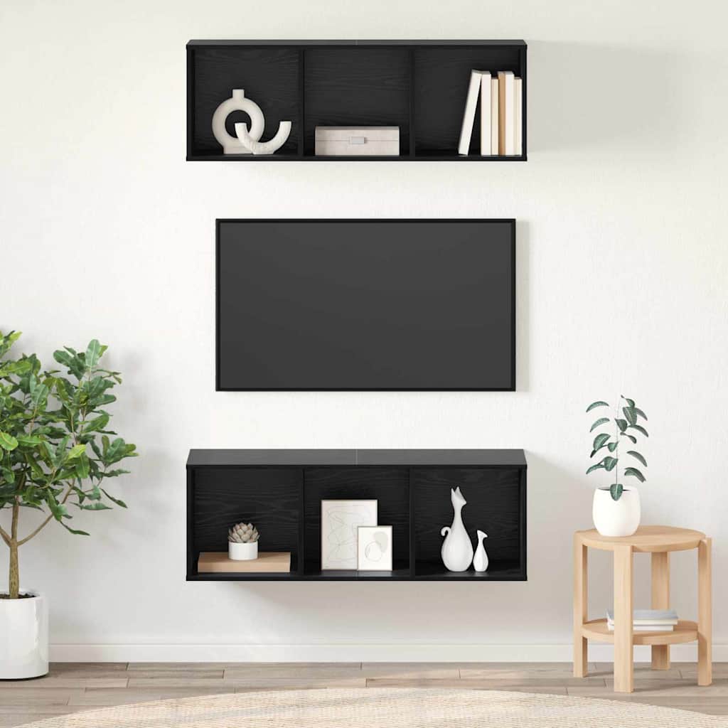 TV Cabinet Set 2 pcs Black Oak 37 x 37 x 107 cm Engineered Wood