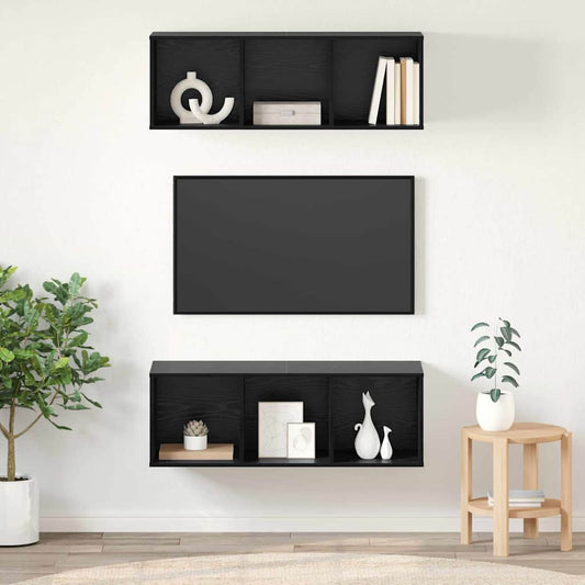 TV Cabinet Set 2 pcs Black Oak 37 x 37 x 107 cm Engineered Wood