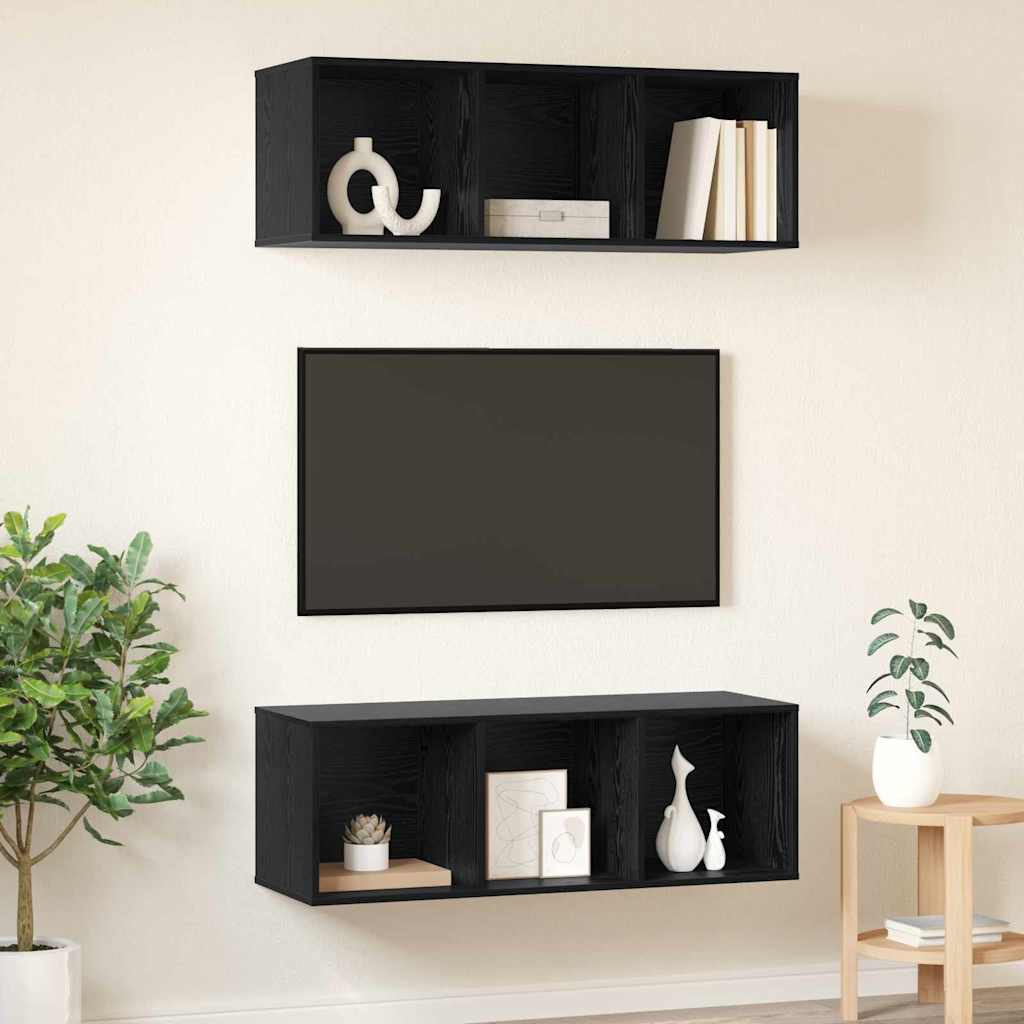 TV Cabinet Set 2 pcs Black Oak 37 x 37 x 107 cm Engineered Wood