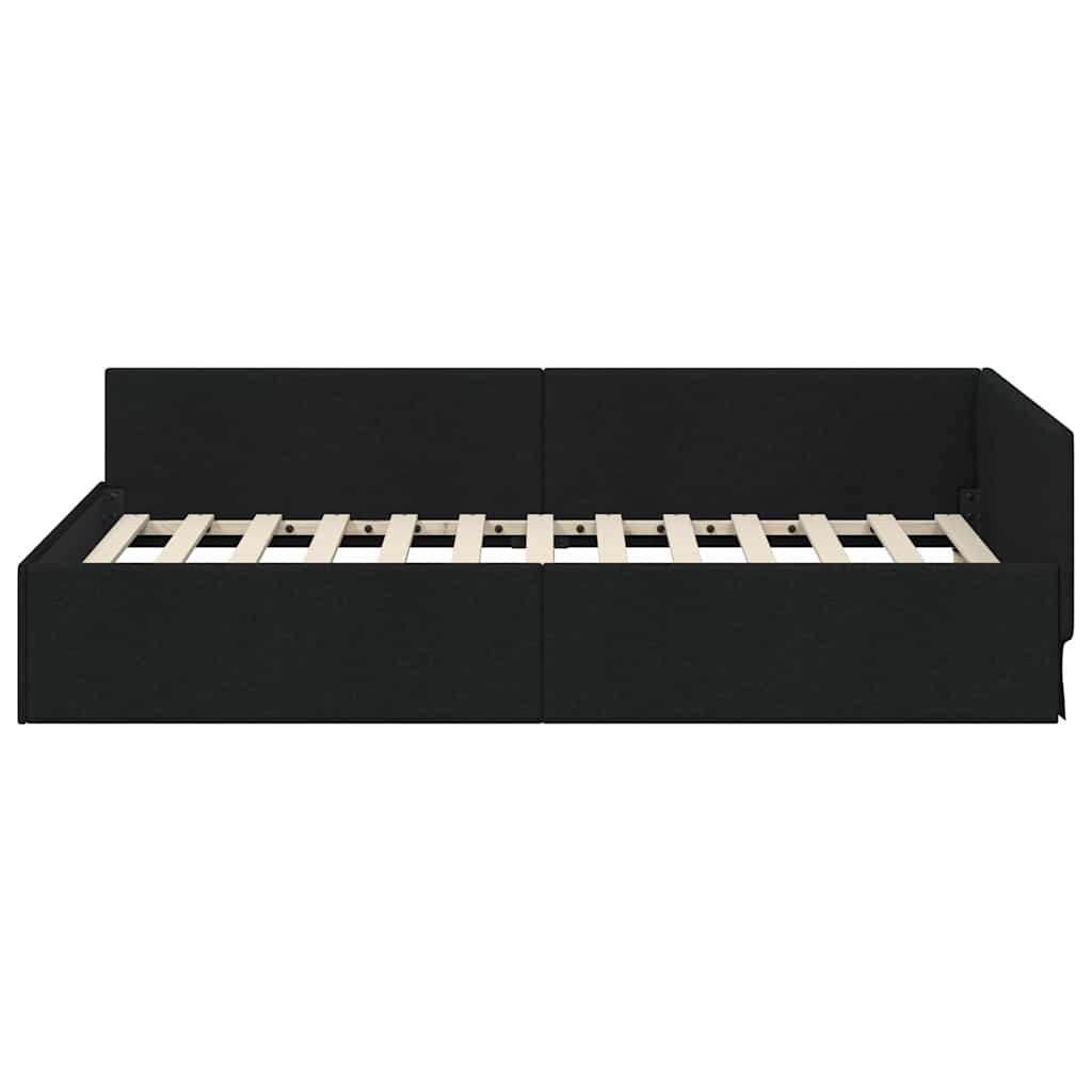 Corner Bed Frame Black 80 x 200 cm Fabric and Engineered wood