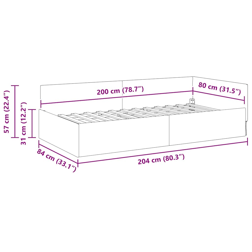 Corner Bed Frame with Headboard Wine red 80 x 200 cm