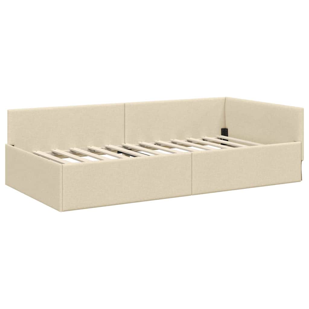 Corner Bed Frame Cream 80 x 200 cm Fabric and Engineered wood