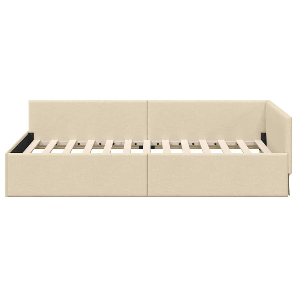 Corner Bed Frame Cream 80 x 200 cm Fabric and Engineered wood
