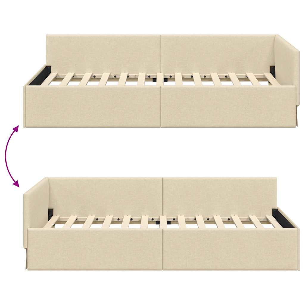 Corner Bed Frame Cream 80 x 200 cm Fabric and Engineered wood