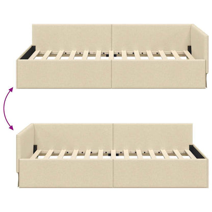 Corner Bed Frame Cream 80 x 200 cm Fabric and Engineered wood