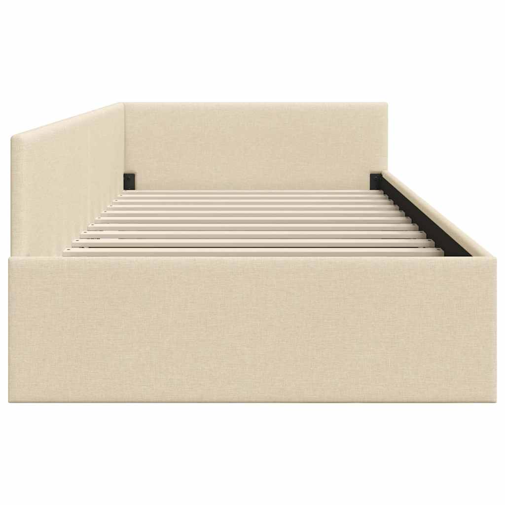 Corner Bed Frame Cream 80 x 200 cm Fabric and Engineered wood