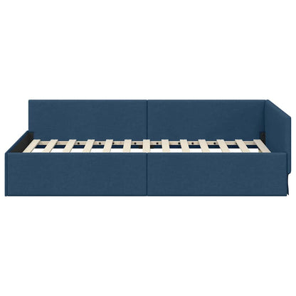 Corner Bed Frame Blue 80 x 200 cm Fabric and Engineered wood