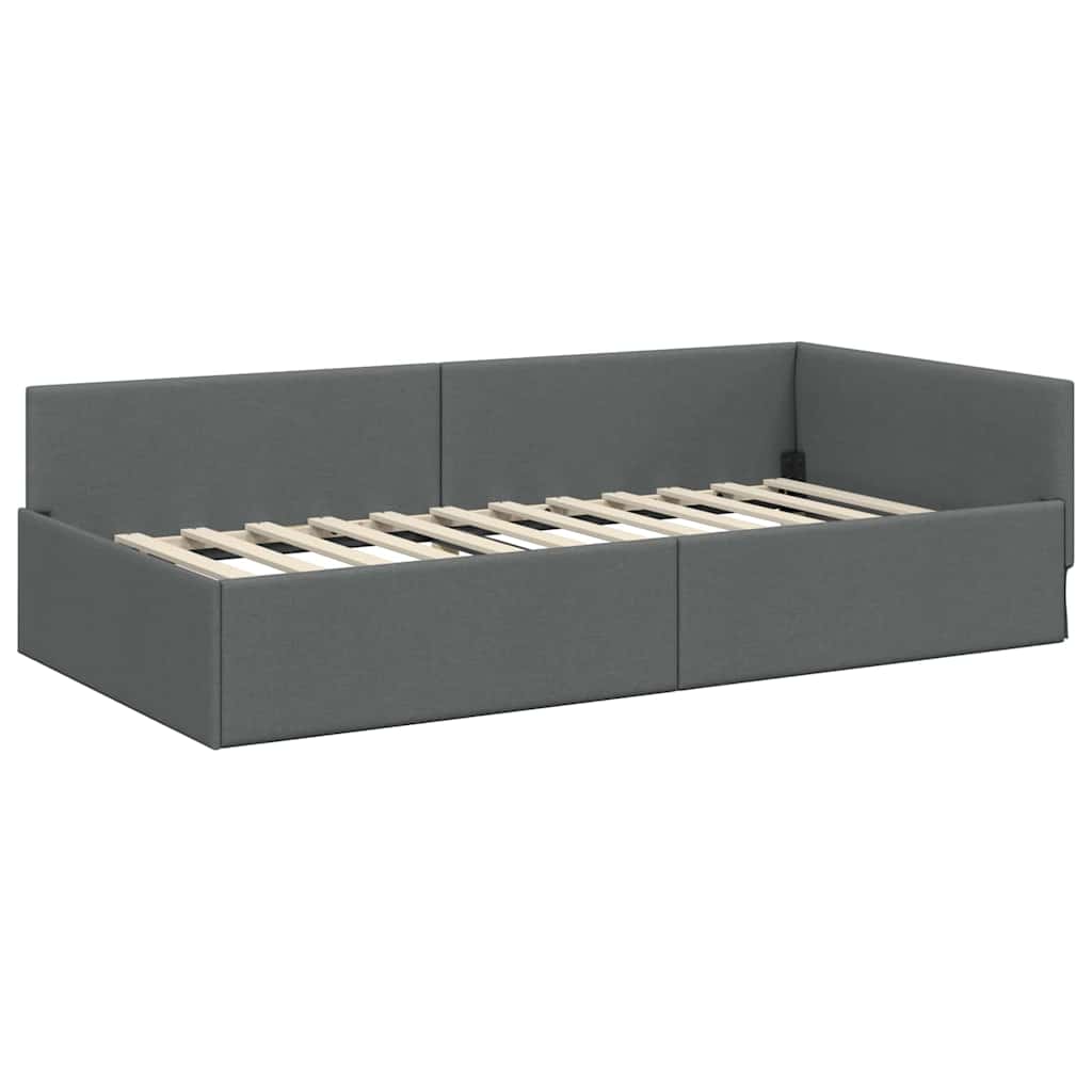 Corner Bed Frame with Headboard Dark grey 90 x 190 cm