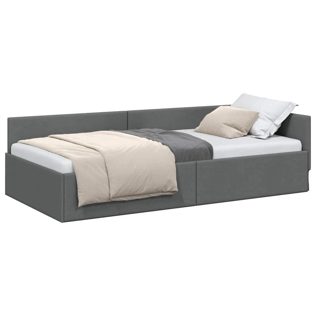 Corner Bed Frame with Headboard Dark grey 90 x 190 cm