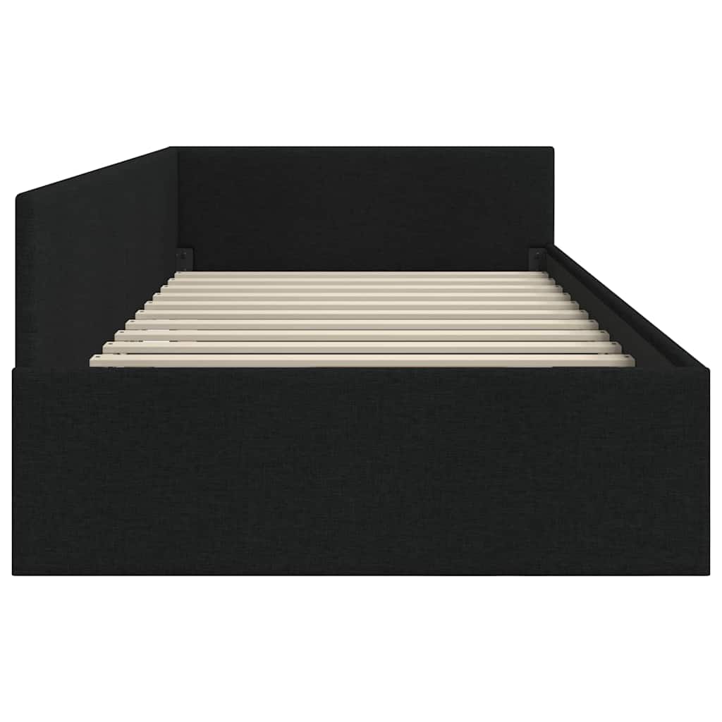 Corner Bed Frame Black 90 x 190 cm Fabric and Engineered wood