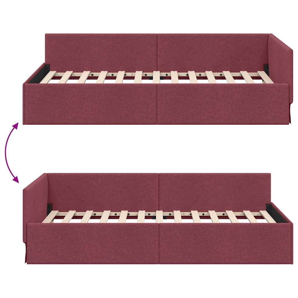 Corner Bed Frame with Headboard Wine red 90 x 190 cm
