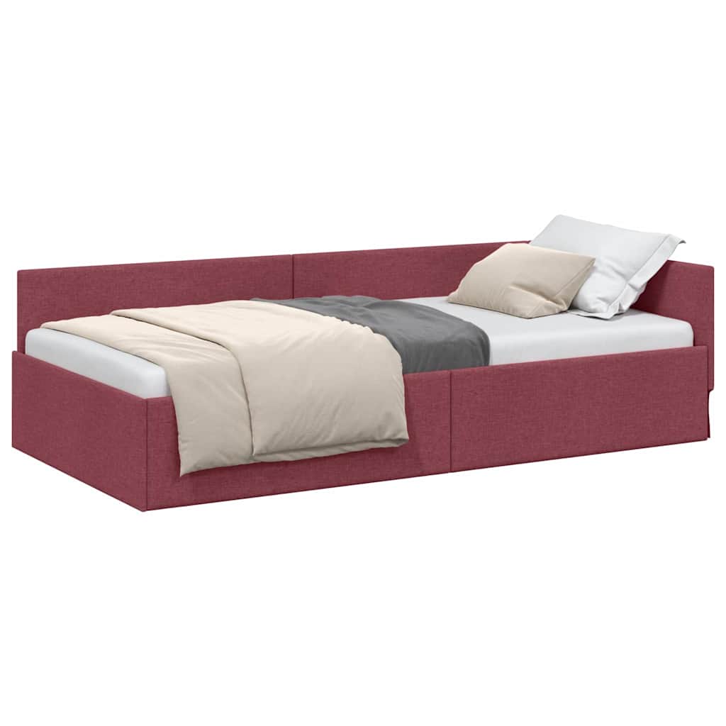 Corner Bed Frame with Headboard Wine red 90 x 190 cm