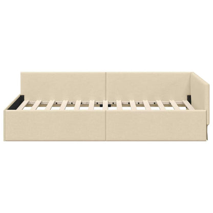 Corner Bed Frame Cream 90 x 190 cm Fabric and Engineered wood