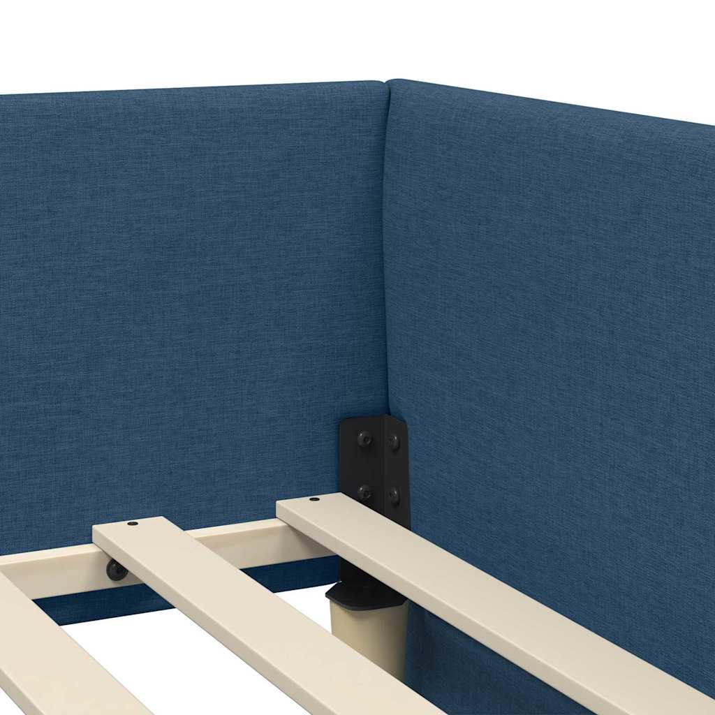 Corner Bed Frame Blue 90 x 190 cm Fabric and Engineered wood