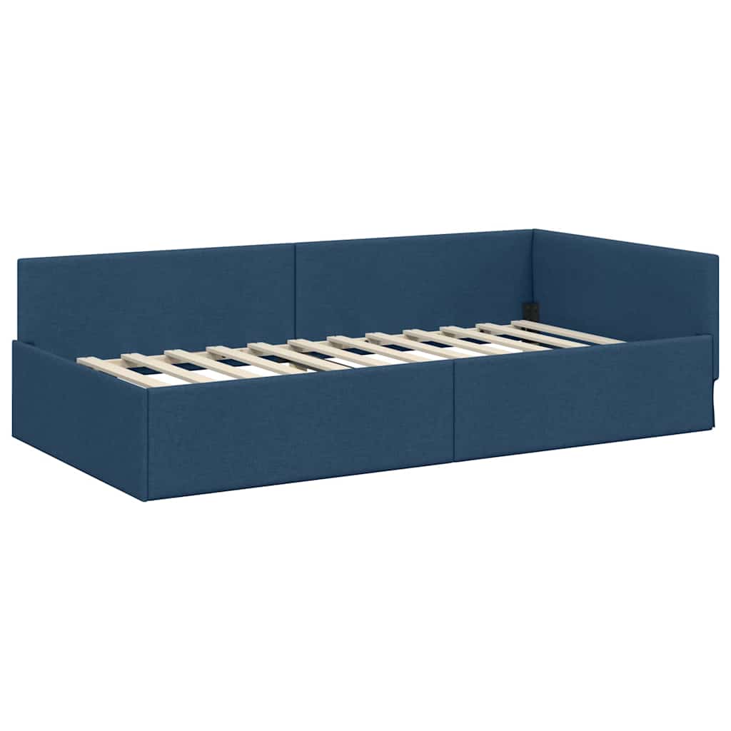 Corner Bed Frame Blue 90 x 190 cm Fabric and Engineered wood