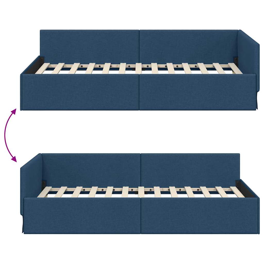 Corner Bed Frame Blue 90 x 190 cm Fabric and Engineered wood
