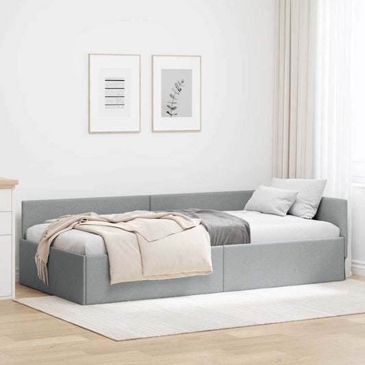 Corner Bed Frame with Headboard Light grey 90 x 200 cm