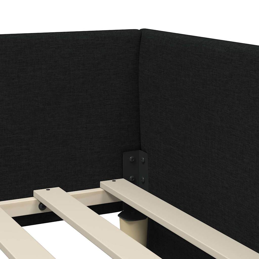 Corner Bed Frame Black 90 x 200 cm Fabric and Engineered wood