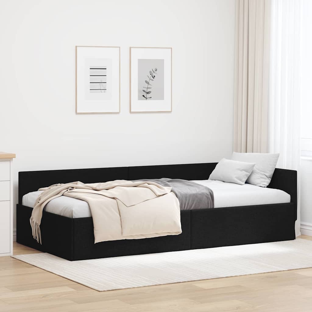 Corner Bed Frame Black 90 x 200 cm Fabric and Engineered wood