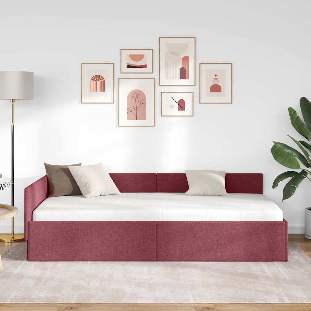 Corner Bed Frame with Headboard Wine red 90 x 200 cm