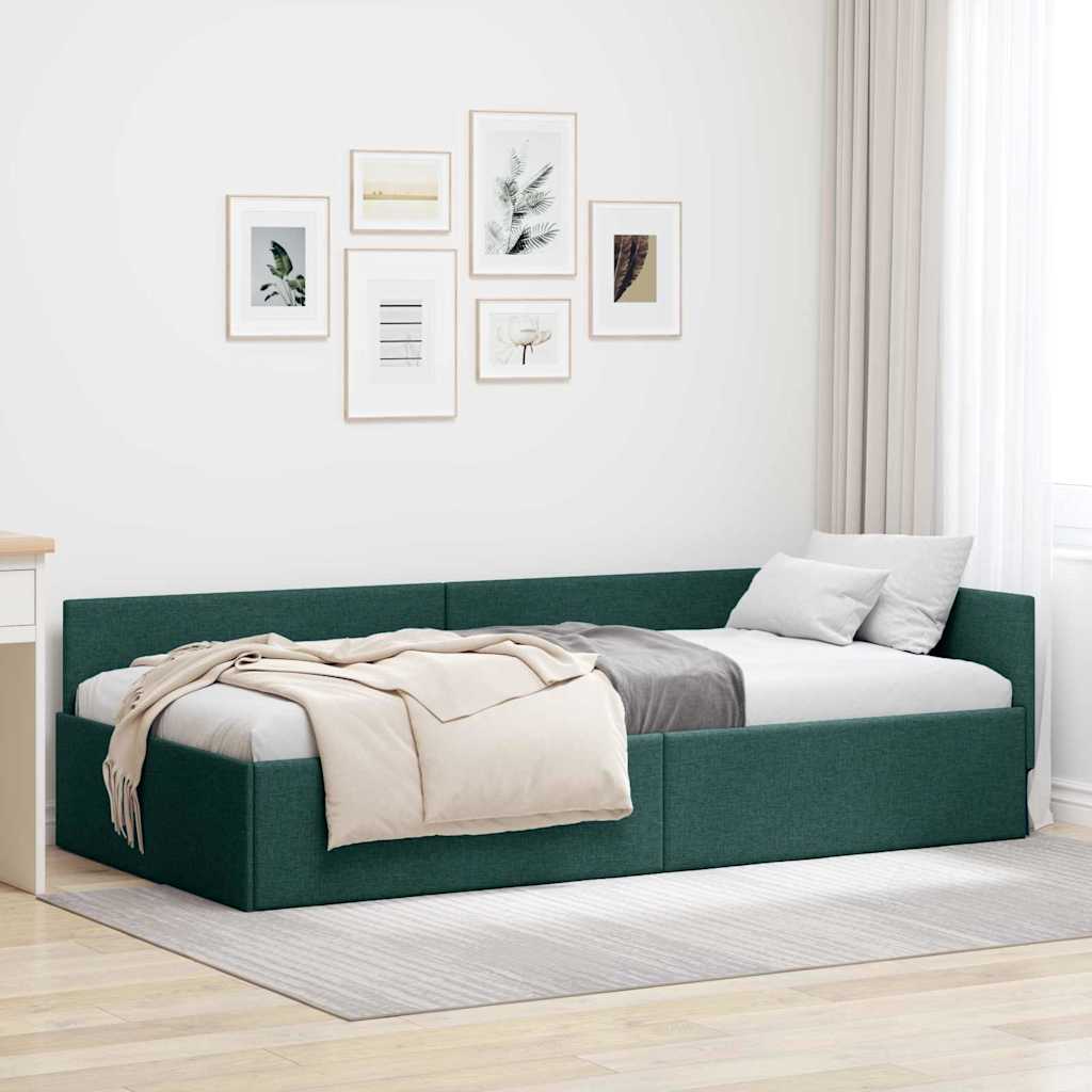 Corner Bed Frame with Headboard Dark green 90 x 200 cm