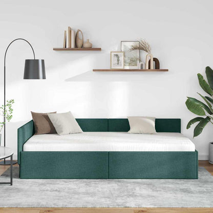 Corner Bed Frame with Headboard Dark green 90 x 200 cm