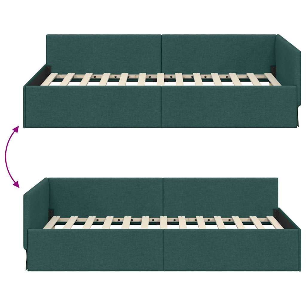 Corner Bed Frame with Headboard Dark green 90 x 200 cm