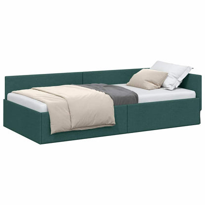 Corner Bed Frame with Headboard Dark green 90 x 200 cm