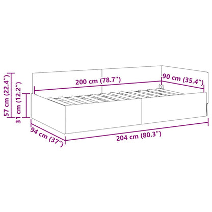 Corner Bed Frame Taupe 90 x 200 cm Fabric and Engineered wood