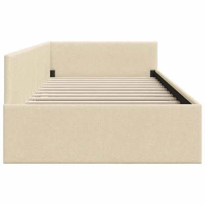 Corner Bed Frame Cream 90 x 200 cm Fabric and Engineered wood