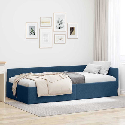Corner Bed Frame Blue 90 x 200 cm Fabric and Engineered wood