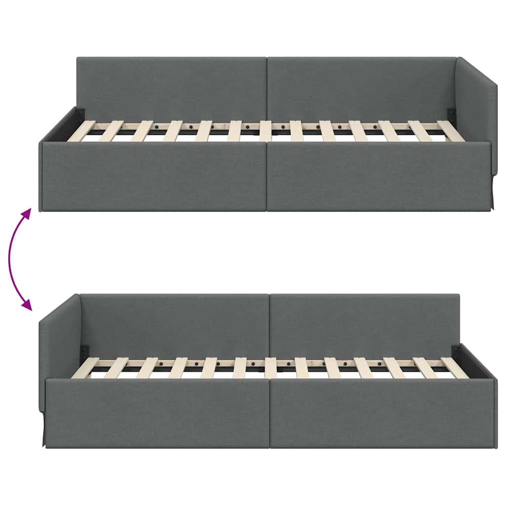 Corner Bed Frame with Headboard Dark grey 100 x 200 cm