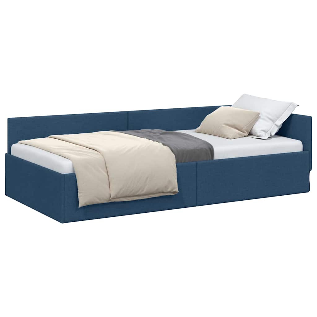 Corner Bed Frame Blue 100 x 200 cm Fabric and Engineered wood