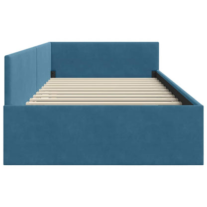 Corner Bed Frame Blue 80 x 200 cm Velvet and Engineered wood