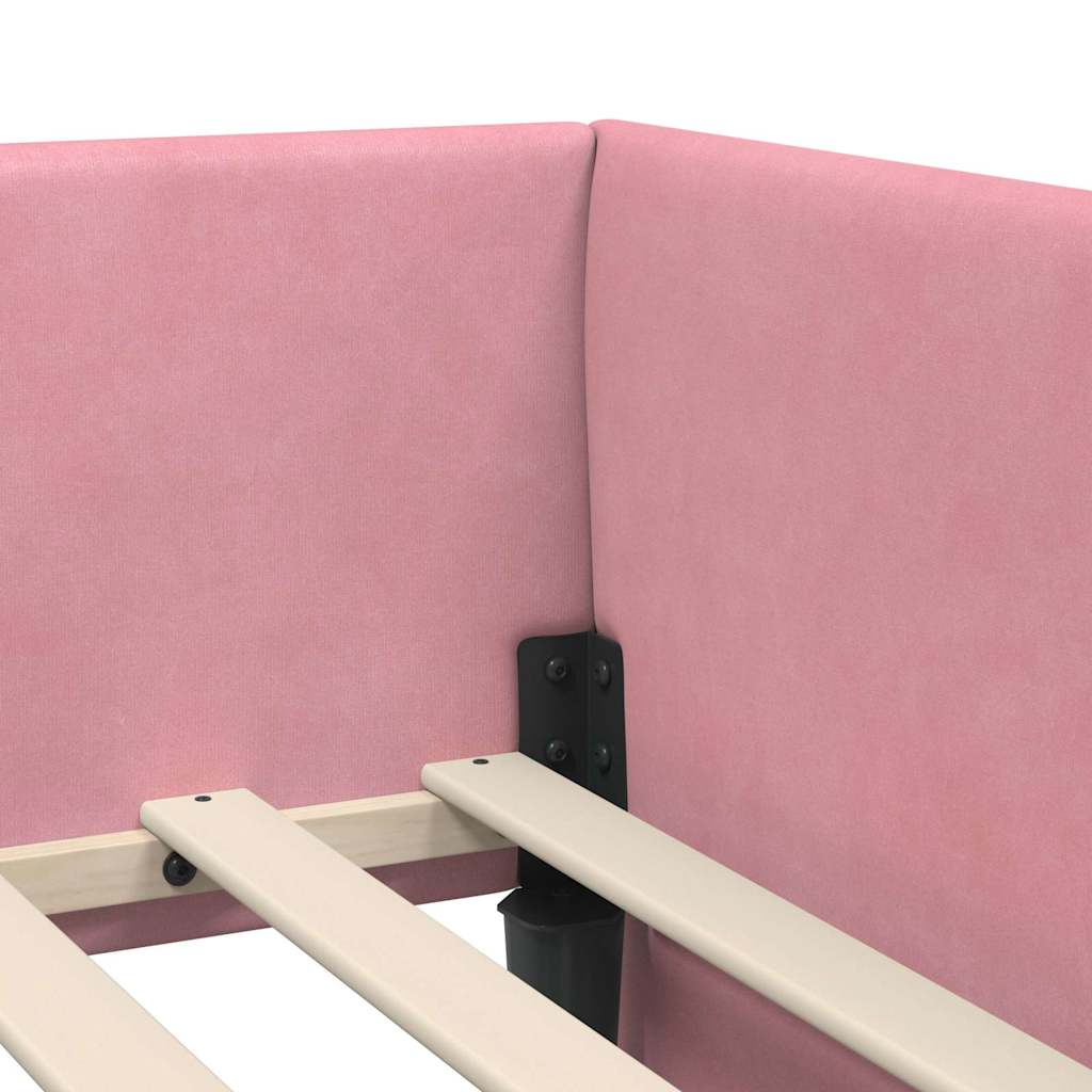 Corner Bed Frame Pink 80 x 200 cm Velvet and Engineered wood